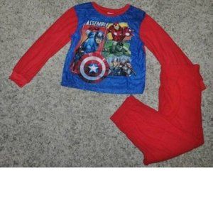 Boys Avengers Fleece Pajamas 8 Marvel 2 Pc Red Long Sleeve Shirt & Pants Set